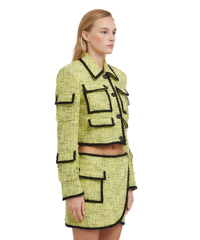 Yellow MSGM Salt And Pepper Tweed Short Jacket With Pockets | USA_MSGM46503