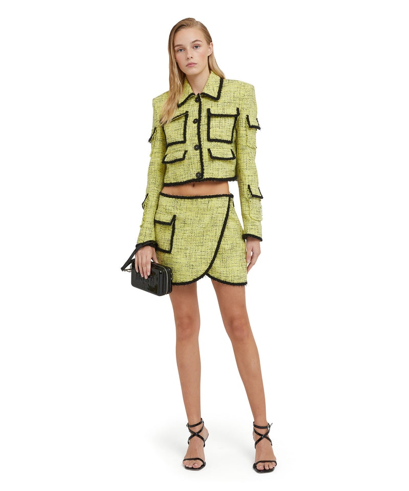 Yellow MSGM Salt And Pepper Tweed Short Jacket With Pockets | USA_MSGM46503