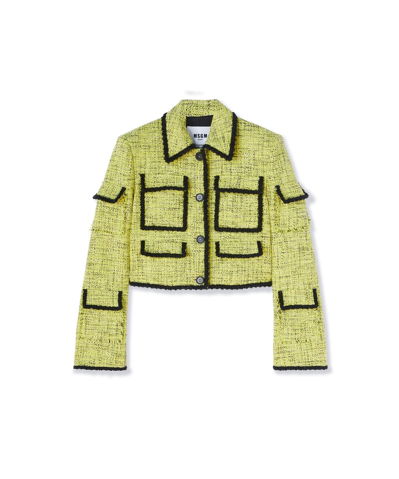 Yellow MSGM Salt And Pepper Tweed Short Jacket With Pockets | USA_MSGM46503