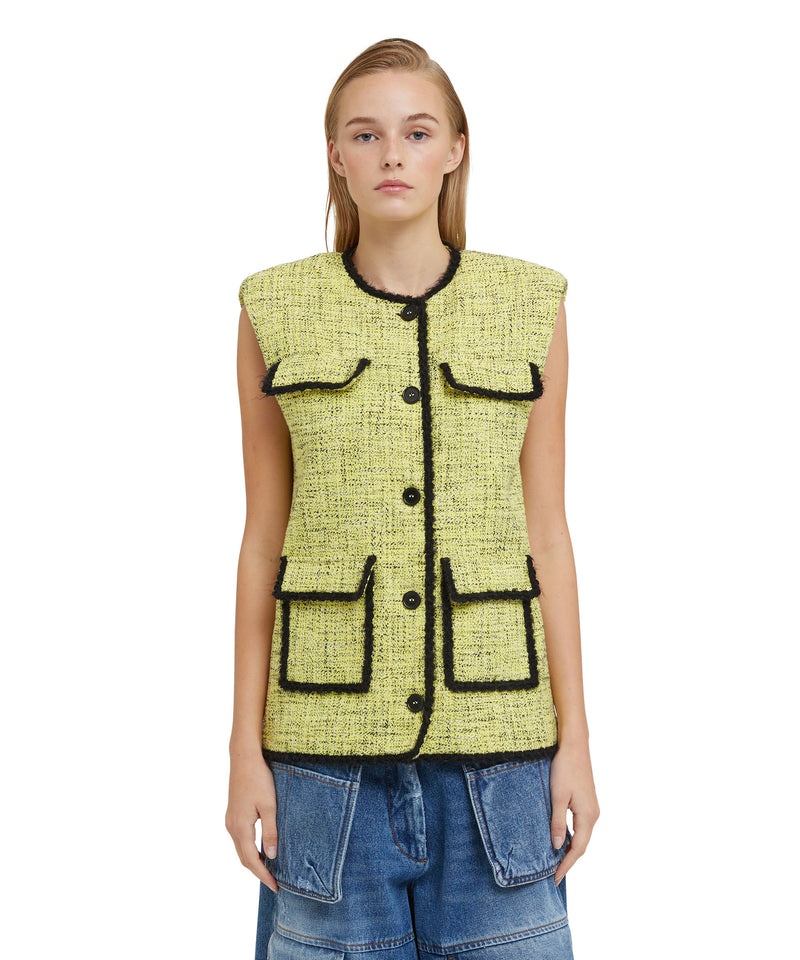 Yellow MSGM Salt And Pepper Tweed Sleeveless Jacket With Pockets | USA_MSGM68772