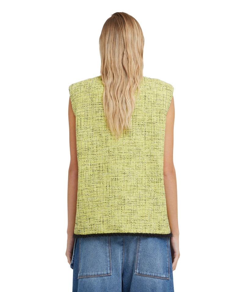 Yellow MSGM Salt And Pepper Tweed Sleeveless Jacket With Pockets | USA_MSGM68772