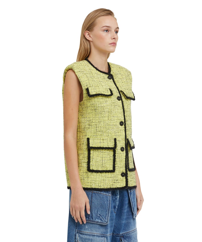 Yellow MSGM Salt And Pepper Tweed Sleeveless Jacket With Pockets | USA_MSGM68772