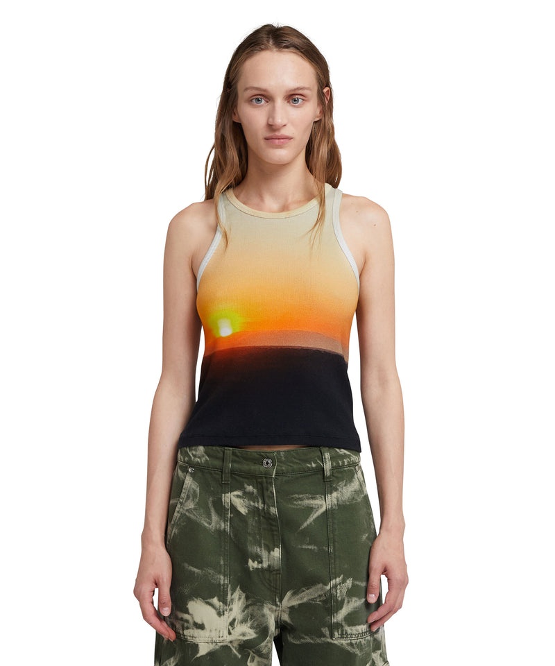 Yellow / Black MSGM Ribbed Jersey Tank Top With Tanzanian Sunset Print | USA_MSGM66068