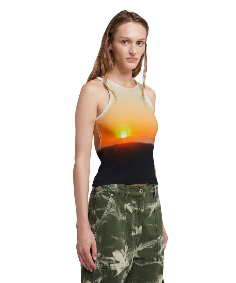 Yellow / Black MSGM Ribbed Jersey Tank Top With Tanzanian Sunset Print | USA_MSGM12472